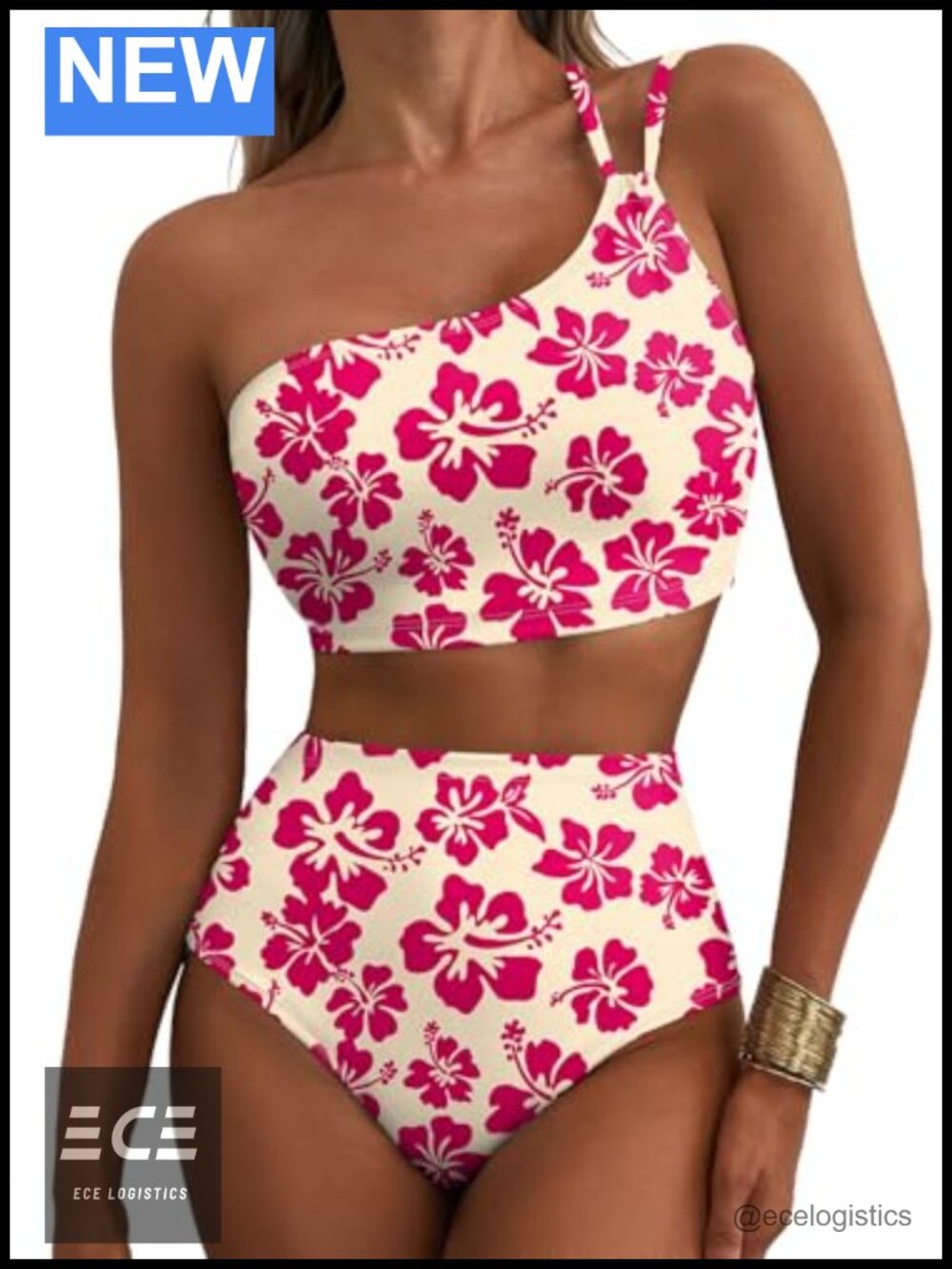 High Waisted Floral Print One Shoulder Bikini Set Removable Padding